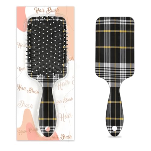 Entwirrende Haarbürste für Damen und Herren, flexible weiche Borsten, Paddelbürste (schwarz-gelbe Quadrate) von Mexpekil