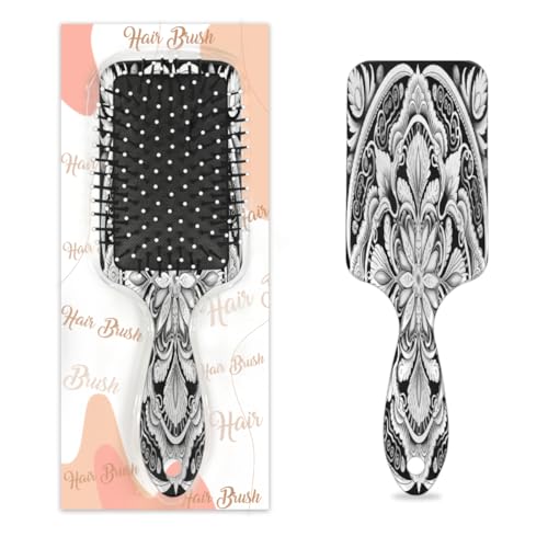 Entwirrende Haarbürste für Damen und Herren, flexible weiche Borsten, Paddelbürste (schwarze, weiße Blumen) von Mexpekil