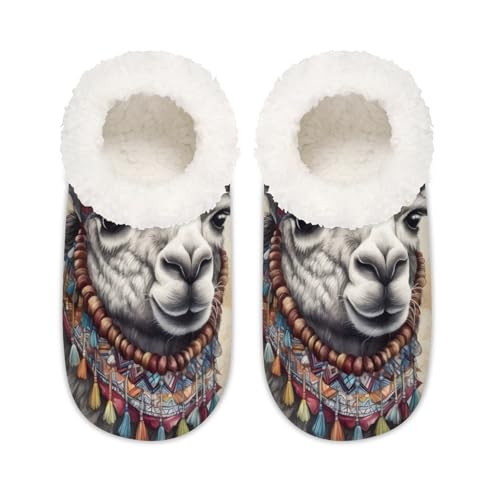 Ethnische Alpaka-Hausschuhe mit niedlichem Lama, Tierhausschuhe für Damen und Herren, Memory-Schaum, rutschfeste Hausschuh-Socken, multi, 37.5/38.5 EU Weit von Mexpekil