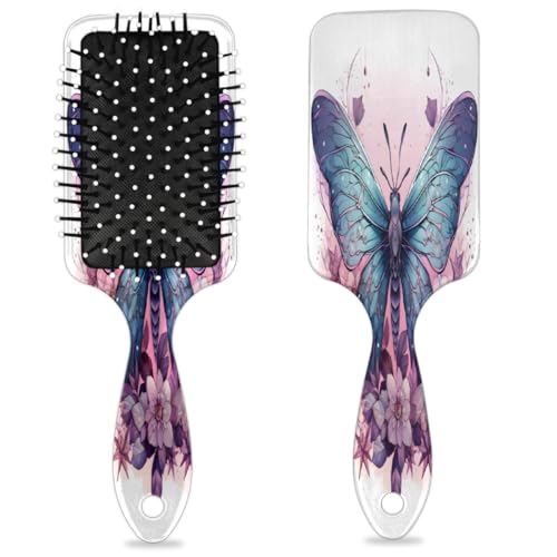 Ethnische Schmetterlings-Haarbürste, Aztekenmuster, Schmetterling, Blume, nasses, trockenes Luftkissen, Haarbürste aus Kunststoff, Entwirrer, Haarbürste für Kinder und Erwachsene, Geschenk für Damen von Mexpekil