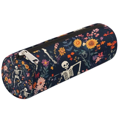 Federmäppchen für Mädchen, Jungen, Teenager, Damen, Motiv: Blumentanz, Skelett, für Mädchen, Jungen, Teenager, Frauen, Make-up-Pinseltasche von Mexpekil