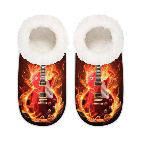 Fire Guitar House Hausschuhe für Damen und Herren, Musikgitarren-Muster, Memory-Schaum, Hausschuhe, Socken, multi, 37.5/38.5 EU Weit von Mexpekil