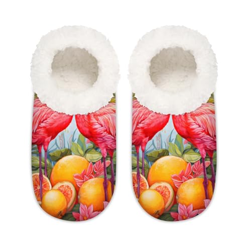 Flamingos Zitrone Sommer Obst Haus Hausschuhe für Damen Herren Memory Foam Hausschuhe rutschfeste Slipper Socken, multi, 37.5/38.5 EU Weit von Mexpekil