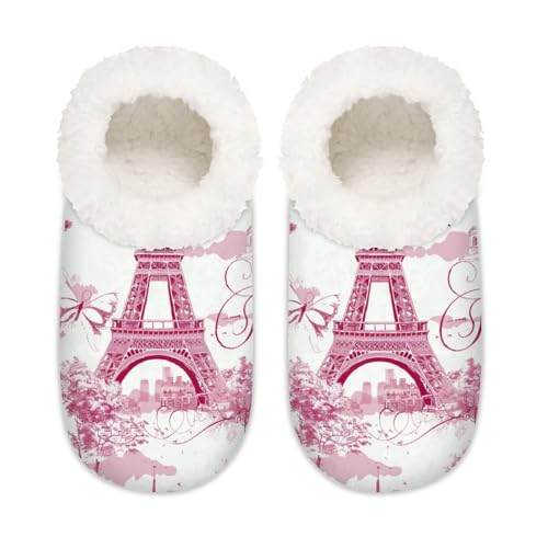 Flower Paris Hausschuhe für Damen und Herren, Paris Eiffelturm Schmetterling Memory Foam Hausschuhe Socken, multi, 37.5/38.5 EU Weit von Mexpekil