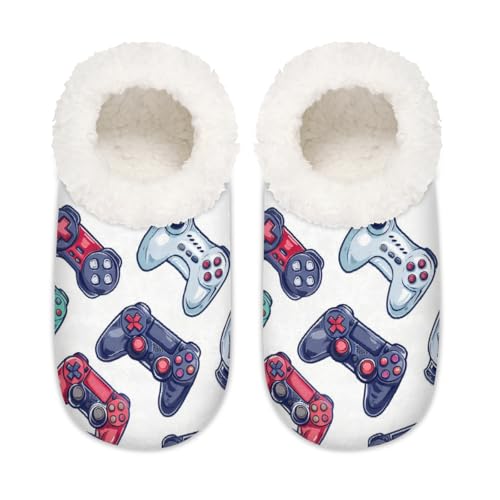 Games, bemalte Hausschuhe für Damen und Herren, buntes Muster, Memory-Schaum, rutschfeste Hausschuh-Socken, multi, 37.5/38.5 EU Weit von Mexpekil