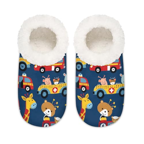Giraffe Cartoon Auto Tier Haus Hausschuhe für Damen Herren Memory Foam Hausschuhe Anti-Rutsch Slipper Socken, multi, 37.5/38.5 EU Weit von Mexpekil