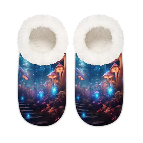 Glow Mushrooms Tropical Forest House Slippers for Women Men, Memory Foam House Shoes Anti Slip Slipper Socks, multi, 37.5/38.5 EU Weit von Mexpekil