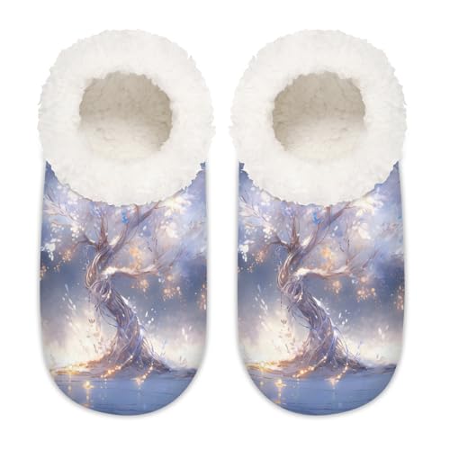 Glow Tree Abstrakte Pflanzenhaus-Hausschuhe für Damen und Herren, Memory-Schaum, bequeme rutschfeste Haussocken, multi, 37.5/38.5 EU Weit von Mexpekil