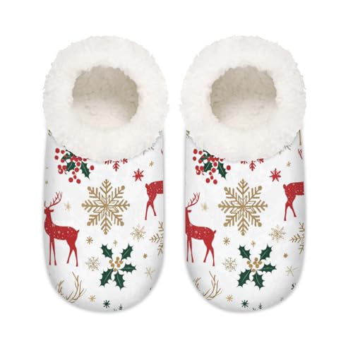 Golden Deer House Hausschuhe für Damen und Herren, Weihnachtsbaum Schneeflocke Memory Foam Hausschuhe Socken, multi, 9/10.5 UK Wide von Mexpekil