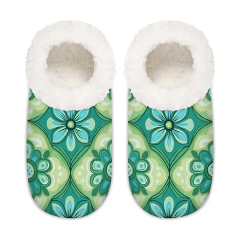 Grüne abstrakte ethnische Blumen Hausschuhe für Damen und Herren, Memory-Schaum, rutschfeste Hausschuh-Socken, multi, 6/6.5 UK Wide von Mexpekil