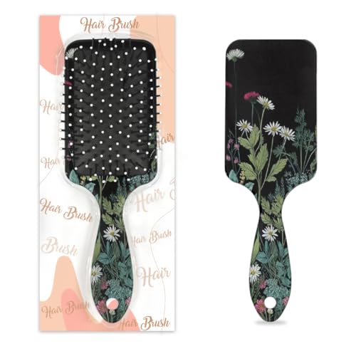 Haarbürste mit Frühlingsblumen, Wildblumen, Gänseblümchenblättern, nasses, trockenes Luftkissen, Haarbürste aus Kunststoff, Entwirrer, Haarbürste für Kinder und Erwachsene, Geschenk für Damen und von Mexpekil