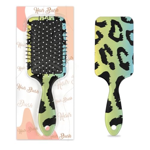 Haarbürste mit Leopardenmuster, Regenbogen-Motiv, bunt, Leopardenmuster, feucht, trocken, Luftkissen, Haarbürste aus Kunststoff, Entwirrer, Haarbürste für Kinder und Erwachsene, Geschenk für Damen und von Mexpekil