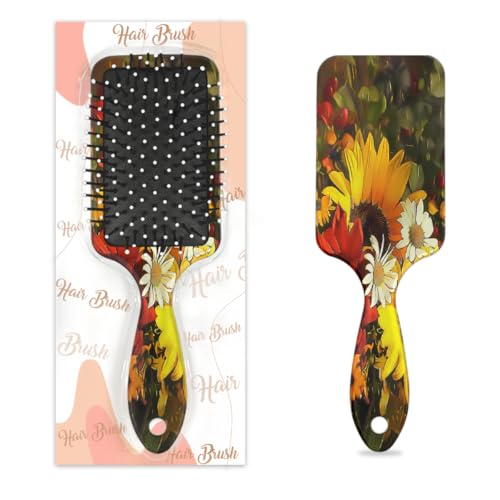 Haarbürste mit bunten Blumen und Sonnenblumen, Gänseblümchenmuster, feucht, trocken, Luftkissen, Haarbürste aus Kunststoff, Entwirrer, Haarbürste für Kinder und Erwachsene, Geschenk für Damen und von Mexpekil