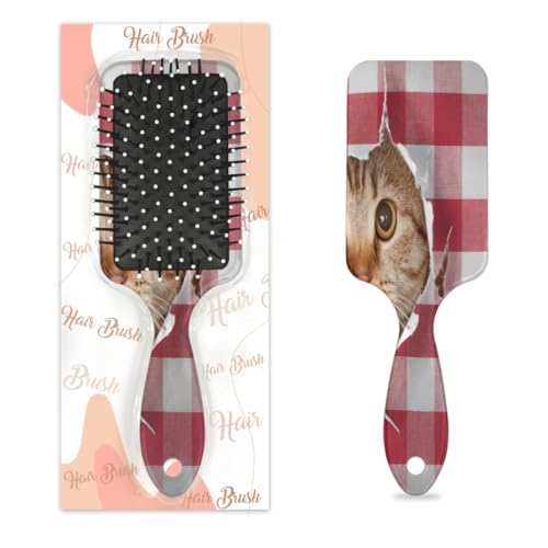 Haarbürste mit niedlicher Katze, kariert, für nasse und trockene Luftkissen, Kunststoff, Entwirrer, Haarbürste für Kinder und Erwachsene, Geschenk für Damen und Herren von Mexpekil