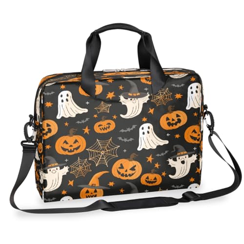 Halloween Kürbis Evil Ghost Spooky Web Print Laptop Aktentasche für Männer Frauen 15,7 Zoll Business Computer Tasche mit abnehmbarem Schultergurt Laptoptasche Sleeve Messenger Aktentasche von Mexpekil