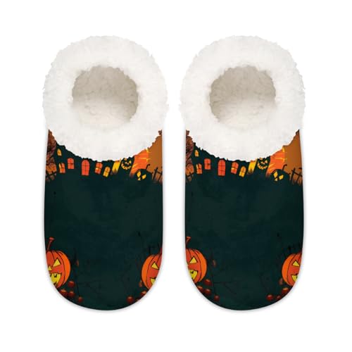 Halloween-Kürbis-Mond-Schlosshausschuhe für Damen und Herren, Memory-Schaum, rutschfeste Slipper-Socken, multi, 37.5/38.5 EU Weit von Mexpekil