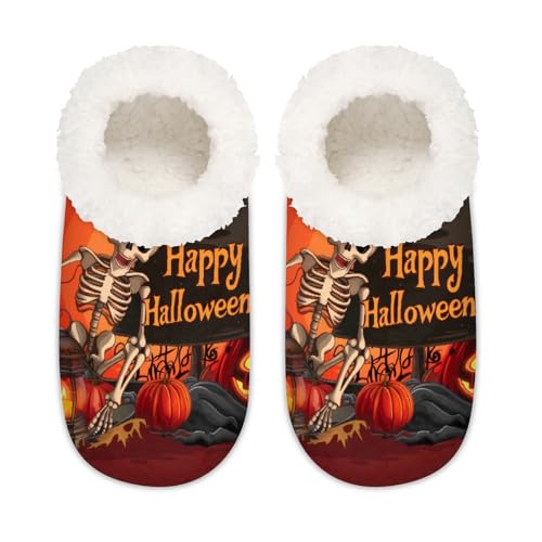 Halloween Lustige Totenkopf-Hausschuhe für Damen und Herren, Skelett-Kürbis-Memory-Foam-Hausschuhe, Hausschuhe, Socken, multi, 37.5/38.5 EU Weit von Mexpekil