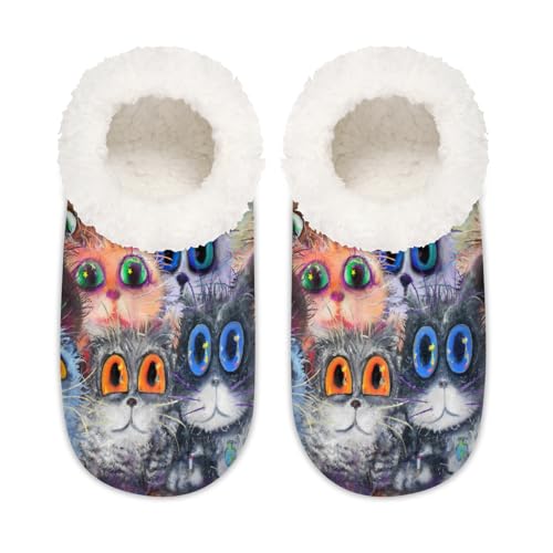 Hausschuh-Set mit Katzen-Porträt-Hausschuhen für Damen und Herren, Memory-Schaum, bequeme Anti-Rutsch-Socken, multi, 37.5/38.5 EU Weit von Mexpekil