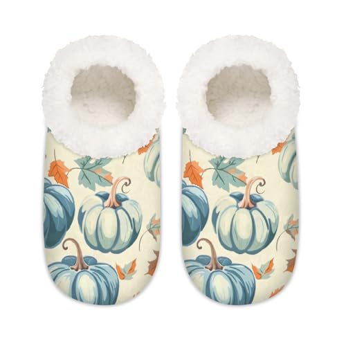 Hausschuhe für Damen und Herren, Herbstblätter, Aquarell-Kürbis-Memory-Foam, Hausschuhe, Socken, multi, 6/6.5 UK Wide von Mexpekil