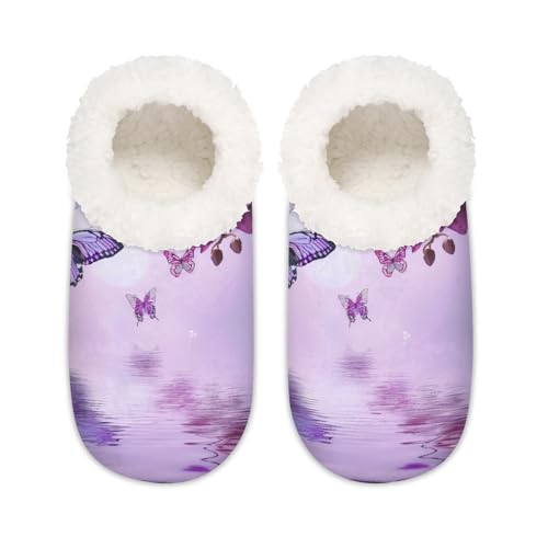Hausschuhe für Damen und Herren, Memory-Schaum, Blumen-Orchidee, Schmetterling, Violett, multi, 37.5/38.5 EU Weit von Mexpekil