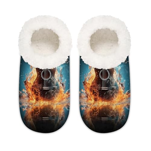 Hausschuhe für E-Gitarre, Musikhausschuhe für Damen und Herren, Feuergitarre, Memory-Schaum, Hausschuhe, Socken, multi, 37.5/38.5 EU Weit von Mexpekil
