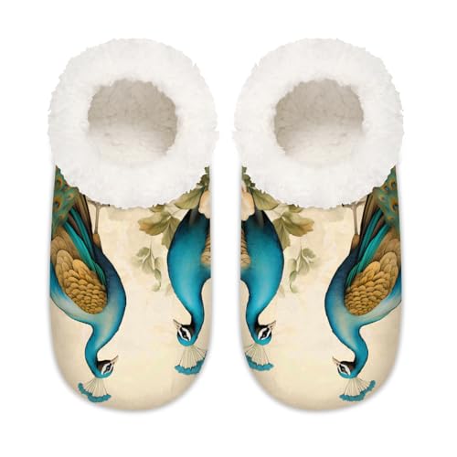 Hausschuhe im Vintage-Stil, Pfauenblumen-Hausschuhe, für Damen und Herren, Tiergemalt, Memory-Schaum, Hausschuhe, Socken, multi, 37.5/38.5 EU Weit von Mexpekil