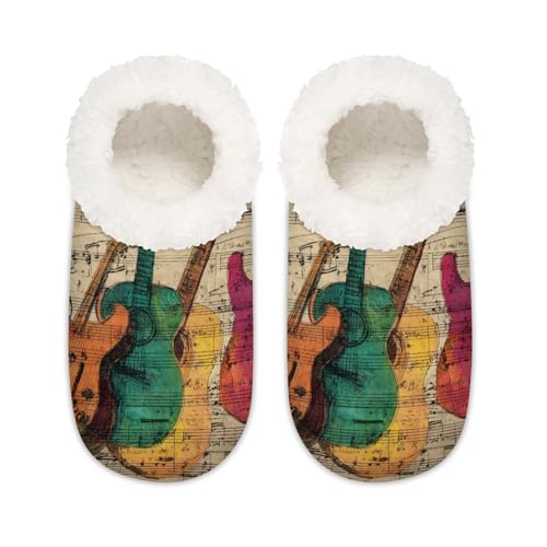 Hausschuhe im Vintage-Stil für Damen und Herren, Musik-Gitarren-Muster, Memory-Schaum, Hausschuhe, Hausschuhe, Socken, multi, 37.5/38.5 EU Weit von Mexpekil