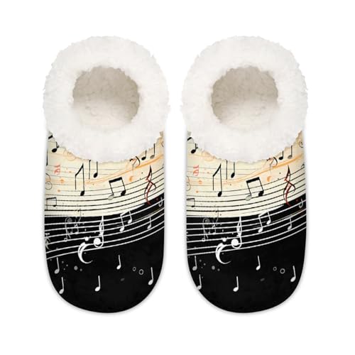 Hausschuhe im Vintage-Stil mit Musiknoten, für Damen und Herren, Retro-Druck, Memory-Schaum, rutschfeste Hausschuh-Socken, multi, 37.5/38.5 EU Weit von Mexpekil
