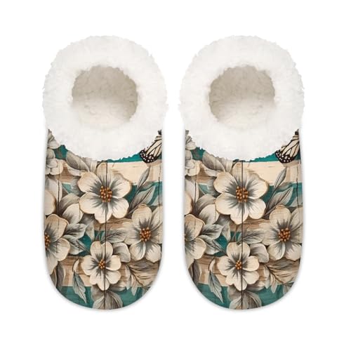 Hausschuhe im Vintage-Stil mit Schmetterlings-Motiv, für Damen und Herren, Memory-Schaum, Hausschuhe, Hausschuhe, Socken, multi, 37.5/38.5 EU Weit von Mexpekil