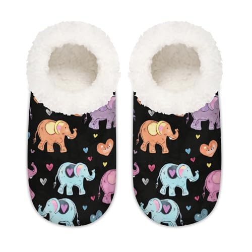 Hausschuhe mit Cartoon-Elefantenmotiv für Damen und Herren, bunt, niedlicher Elefant, Memory-Schaum, Hausschuhe, Socken, multi, 37.5/38.5 EU Weit von Mexpekil