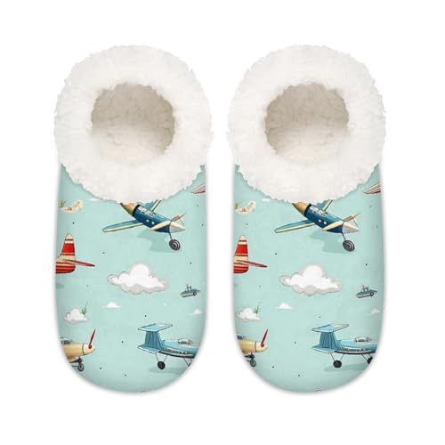Hausschuhe mit Cartoon-Flugzeug-Verkehrsmuster, für Damen und Herren, Memory-Schaum, Hausschuhe, Hausschuhe, Socken, multi, 37.5/38.5 EU Weit von Mexpekil