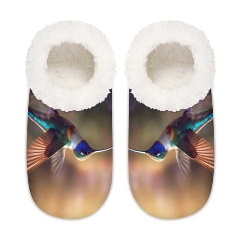 Hausschuhe mit Kolibri-Motiv, Lavendelblumen, für Damen und Herren, Memory-Schaum, rutschfeste Hausschuh-Socken, multi, 37.5/38.5 EU Weit von Mexpekil