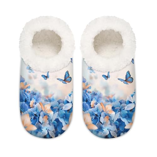 Hausschuhe mit Schmetterlingsmotiv für Damen und Herren, Hortensien, Memory-Schaum, Hausschuhe, Socken, multi, 6/6.5 UK Wide von Mexpekil
