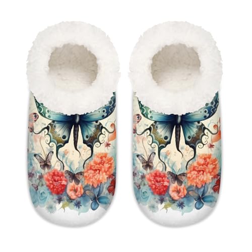 Hausschuhe mit Schmetterlingsmotiv für Damen und Herren, Memory-Schaum, Hausschuhe, Hausschuhe, Socken, multi, 6/6.5 UK Wide von Mexpekil