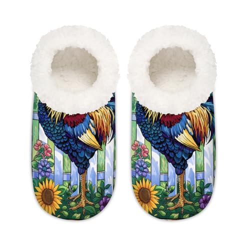 Hausschuhe mit Sonnenblumen-Hahn für Damen und Herren, Huhnblume, Memory-Schaum, Hausschuhe, Socken, multi, 37.5/38.5 EU Weit von Mexpekil
