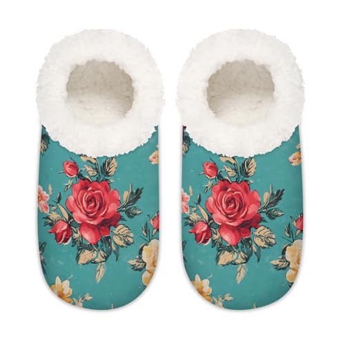 Hausschuhe mit Vintage-Blumenmuster für Damen und Herren, Memory-Schaum, rutschfeste Hausschuh-Socken, multi, 6/6.5 UK Wide von Mexpekil