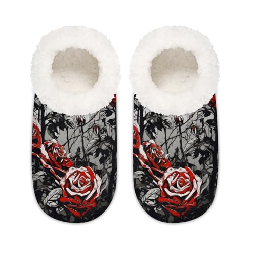 Hausschuhe mit Vintage-Rosen und Blumen, für Damen und Herren, Memory-Schaum, bequeme Anti-Rutsch-Socken, multi, 37.5/38.5 EU Weit von Mexpekil