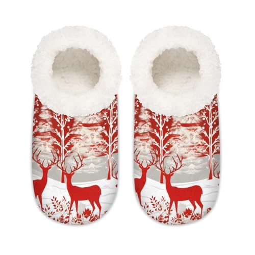 Hausschuhe mit Weihnachts-Hirsch-Motiv, für Damen und Herren, Memory-Schaum, rutschfeste Haussocken, multi, 37.5/38.5 EU Weit von Mexpekil