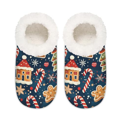 Hausschuhe mit Weihnachtsmotiv Lebkuchenmann für Damen und Herren, Baum Schneeflocke, Memory-Schaum, Hausschuhe, Socken, multi, 37.5/38.5 EU Weit von Mexpekil