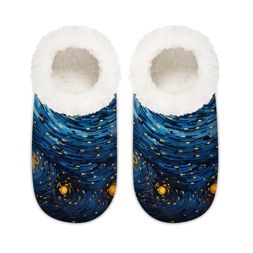 Hausschuhe mit abstraktem Sternennacht, Ölgemälde, Hausschuhe für Damen und Herren, Memory-Schaum, Hausschuhe, Hausschuhe, Socken, multi, 6/6.5 UK Wide von Mexpekil