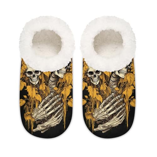 Hausschuhe mit floralem Totenkopf, Sonnenblume, Skelett, für Damen und Herren, Memory-Schaum, rutschfeste Hausschuh-Socken, multi, 6/6.5 UK Wide von Mexpekil
