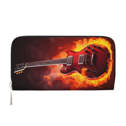 Herren-Geldbörse aus PU-Leder für Herren, britische Geldbörsen mit Münzfach, Reißverschluss (Flammen-E-Gitarre), Schwarz , Einheitsgröße, Modern von Mexpekil