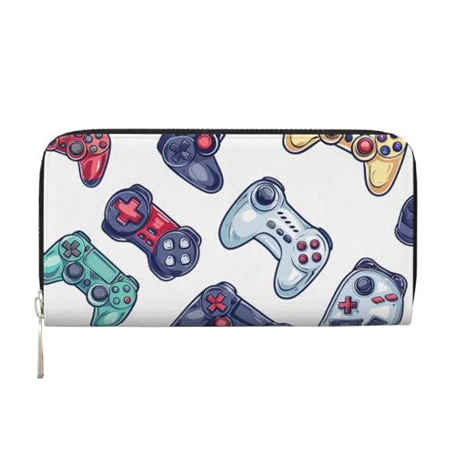 Herren-Geldbörse aus PU-Leder für Herren, britische Geldbörsen mit Münzfach, Reißverschluss (Game-Controller-Graffiti), Schwarz , Einheitsgröße, Modern von Mexpekil