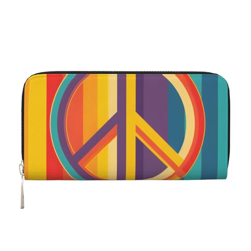 Herren-Geldbörse aus PU-Leder für Herren, britische Geldbörsen mit Münzfach, Reißverschluss (Peace-Zeichen), Schwarz , Einheitsgröße, Modern von Mexpekil