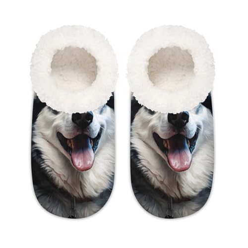 Husky Hundehausschuhe für Damen und Herren, Memory-Schaum, bequeme rutschfeste Haussocken, multi, 37.5/38.5 EU Weit von Mexpekil