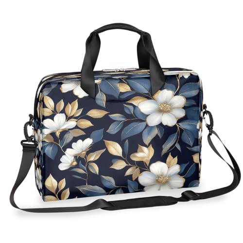 Laptop-Aktentasche für Herren und Damen, 15,7 Zoll (39,9 cm), Business-Computertasche mit abnehmbarem Schultergurt, Laptoptasche, Kuriertasche, Aktentasche mit weißen Blumen und Blättern von Mexpekil