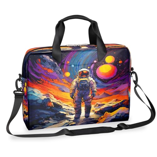 Laptop-Aktentasche für Herren und Damen, Motiv: Astronaut, farbiger Planet, Ölgemälde, 39,9 cm (15,7 Zoll), Business-Computer-Tasche mit abnehmbarem Schultergurt, Laptoptasche, Kuriertasche von Mexpekil