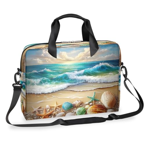 Laptop-Aktentasche für Herren und Damen, Strandwellen, 15,7 Zoll, Business-Computertasche mit abnehmbarem Schultergurt, Laptoptasche, Messenger-Aktentasche von Mexpekil