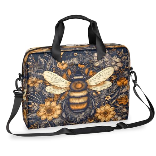 Laptop-Aktentasche für Männer und Frauen, moderne Kunst, wilde Tiere, Biene mit Blumen, 15,7 Zoll, Business-Computer-Tasche mit abnehmbarem Schultergurt, Laptoptasche, Kurier-Aktentasche von Mexpekil