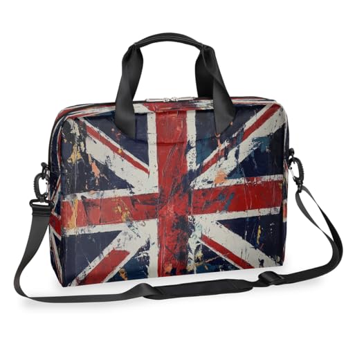 Laptop-Aktentasche im Retro-Stil mit Union-Jack-Flaggen, 39,7 cm (15,7 Zoll), Business-Computer-Tasche mit abnehmbarem Schultergurt, Laptoptasche, Kurier-Aktentasche von Mexpekil